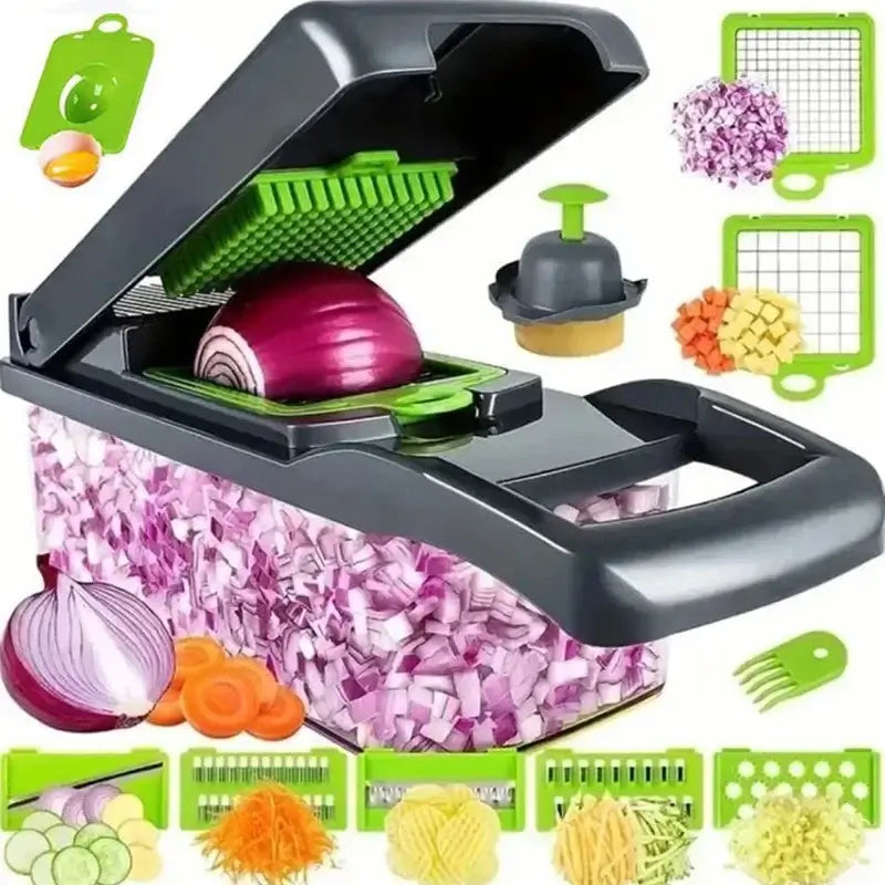 🥗 Picadora de Verduras Multifuncional 14/16 en 1 – Cortadora, Rebanadora y Rallador de Cocina
