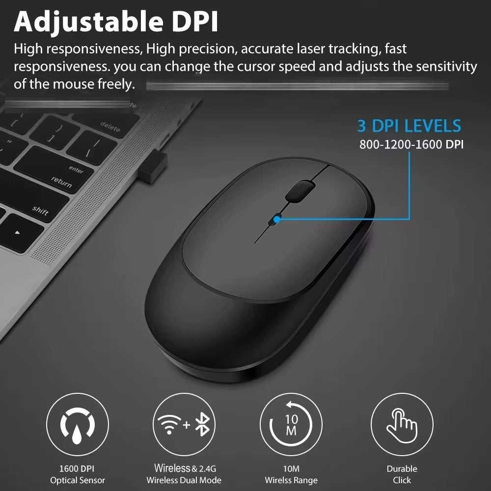 Ratón inalámbrico recargable para gamers, modo dual, compatible con Bluetooth, 2,4 G, USB, para portátil, tableta, PC, Macbook.
