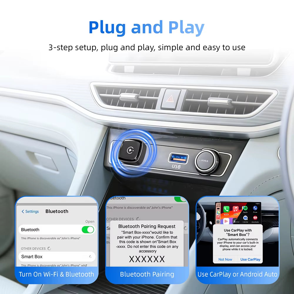 🚗 Adaptador Inalámbrico Type-C para CarPlay y Android Auto – Dongle Inteligente 2 en 1