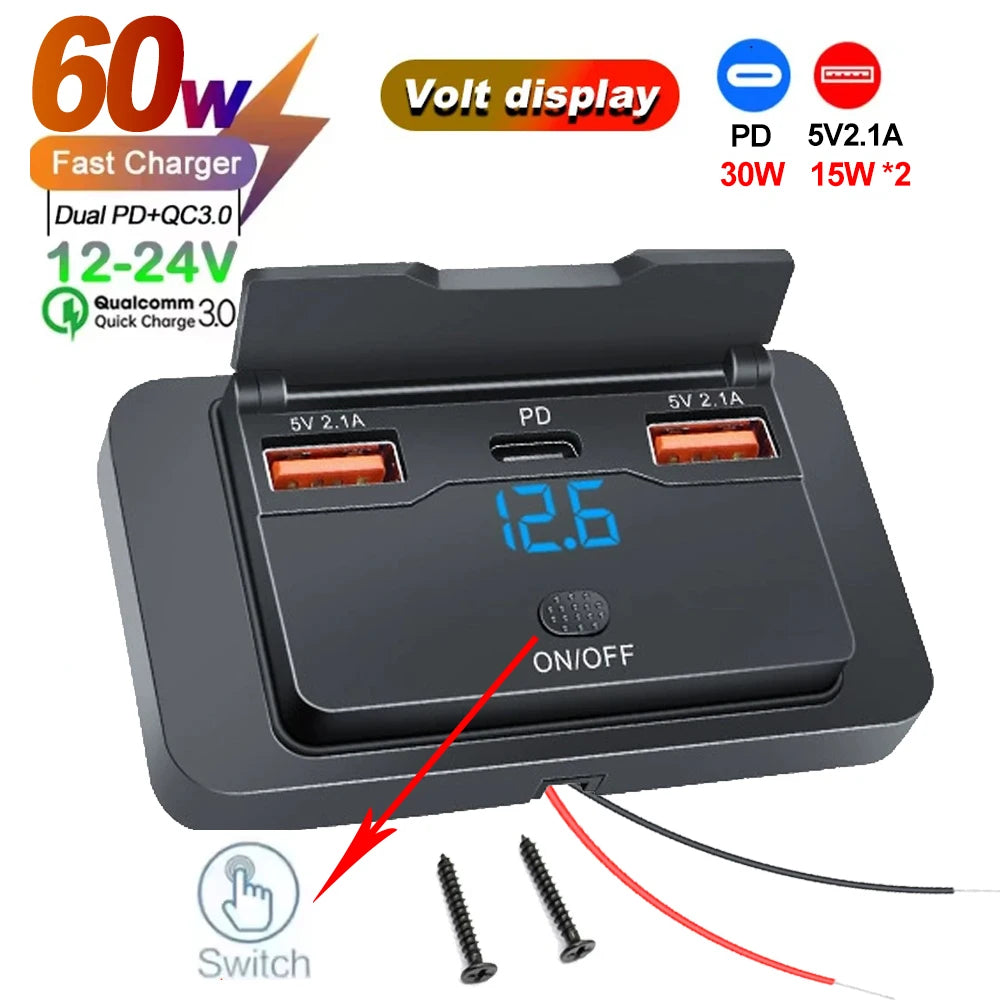 🔌🚗 Adaptador de Cargador para Coche 12V/24V – Splitter con PD y QC3.0 de 2/4 Puertos