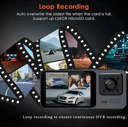 🚘📹 Cámara de Salpicadero 3 Canales – Dashcam DVR HD 1080P con Grabación Interior