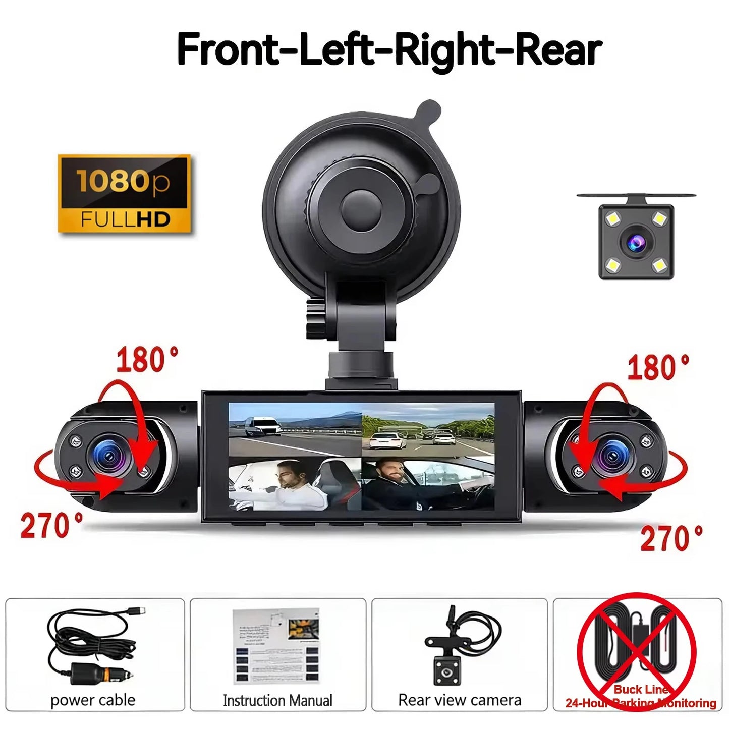 🚗📹 Dash Cam 360º con 4 Cámaras – Grabador DVR para Coche con Visión Nocturna