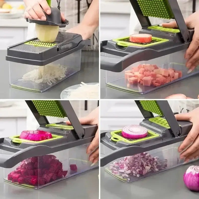 🥗 Picadora de Verduras Multifuncional 14/16 en 1 – Cortadora, Rebanadora y Rallador de Cocina