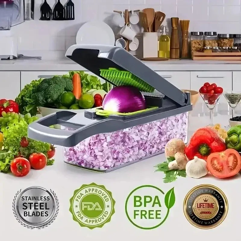 🥗 Picadora de Verduras Multifuncional 14/16 en 1 – Cortadora, Rebanadora y Rallador de Cocina