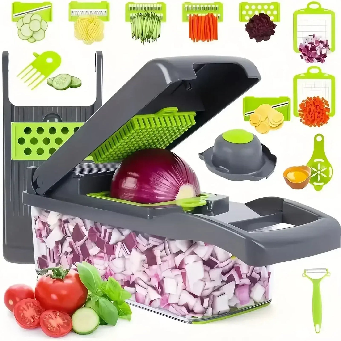 🥗 Picadora de Verduras Multifuncional 14/16 en 1 – Cortadora, Rebanadora y Rallador de Cocina