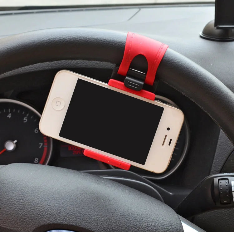 🚗📱 Soporte Universal para Móvil en el Volante con Clip de Hebilla – Ajuste Seguro y Rotación 360°