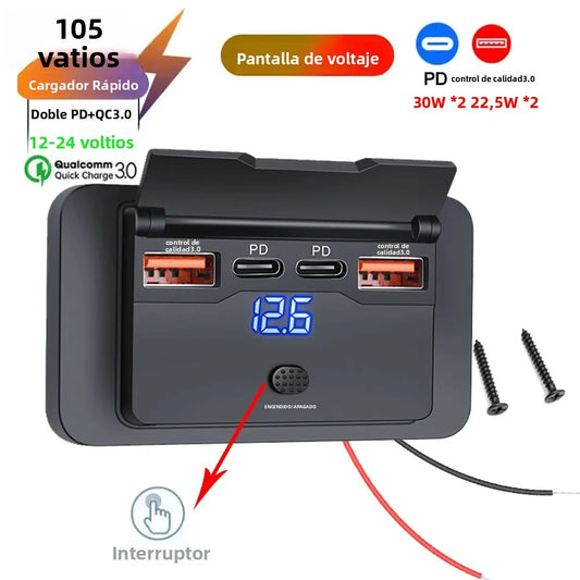 🔌🚗 Adaptador de Cargador para Coche 12V/24V – Splitter con PD y QC3.0 de 2/4 Puertos
