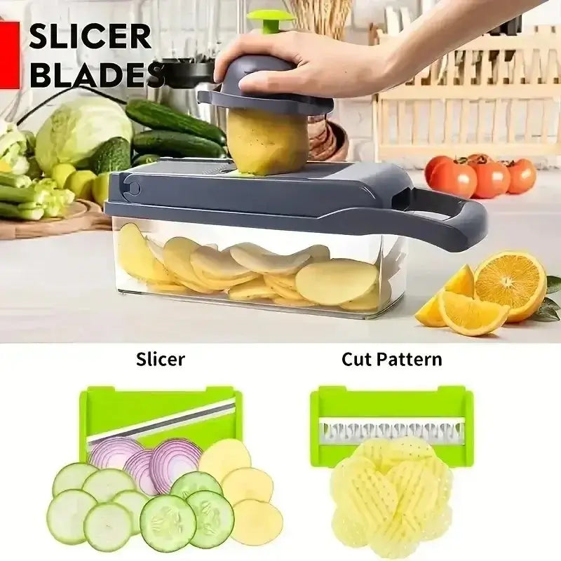 🥗 Picadora de Verduras Multifuncional 14/16 en 1 – Cortadora, Rebanadora y Rallador de Cocina