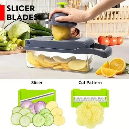 🥗 Picadora de Verduras Multifuncional 14/16 en 1 – Cortadora, Rebanadora y Rallador de Cocina