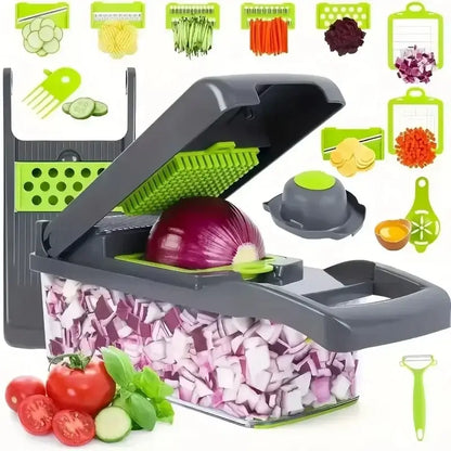 🥗 Picadora de Verduras Multifuncional 14/16 en 1 – Cortadora, Rebanadora y Rallador de Cocina