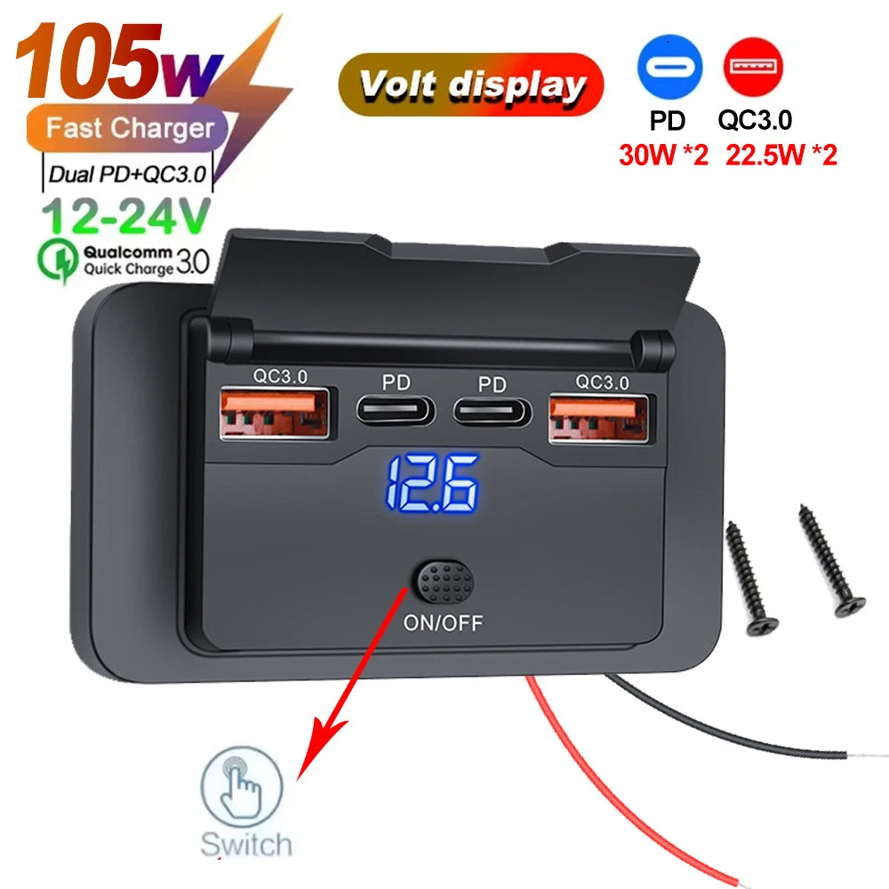 🔌🚗 Adaptador de Cargador para Coche 12V/24V – Splitter con PD y QC3.0 de 2/4 Puertos