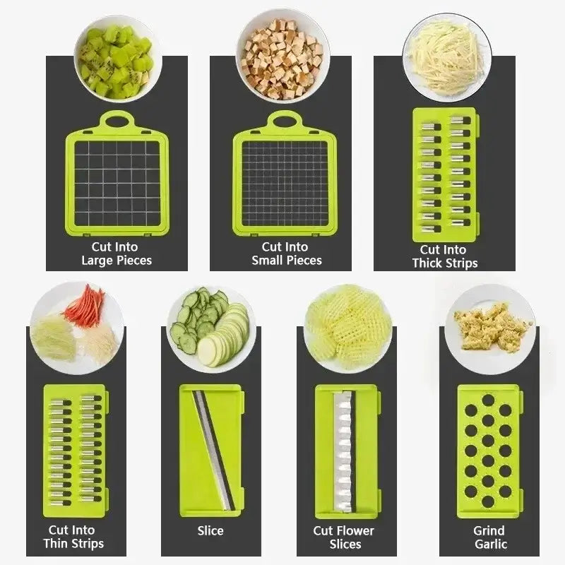 🥗 Picadora de Verduras Multifuncional 14/16 en 1 – Cortadora, Rebanadora y Rallador de Cocina