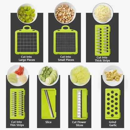 🥗 Picadora de Verduras Multifuncional 14/16 en 1 – Cortadora, Rebanadora y Rallador de Cocina