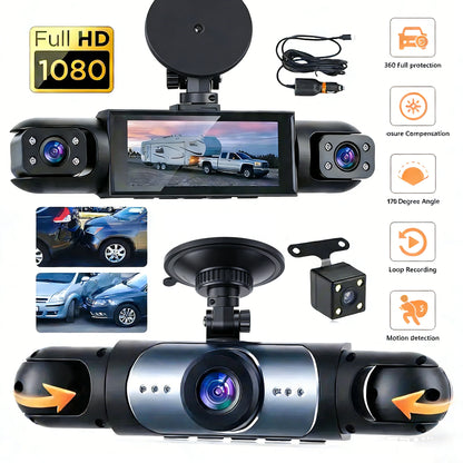 🚗📹 Dash Cam 360º con 4 Cámaras – Grabador DVR para Coche con Visión Nocturna