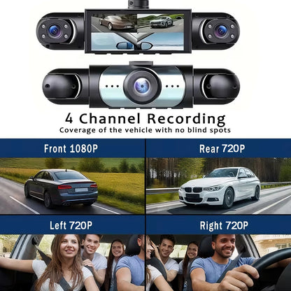 🚗📹 Dash Cam 360º con 4 Cámaras – Grabador DVR para Coche con Visión Nocturna