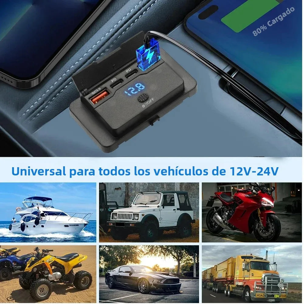 🔌🚗 Adaptador de Cargador para Coche 12V/24V – Splitter con PD y QC3.0 de 2/4 Puertos