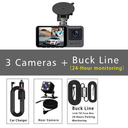 🚘📹 Cámara de Salpicadero 3 Canales – Dashcam DVR HD 1080P con Grabación Interior