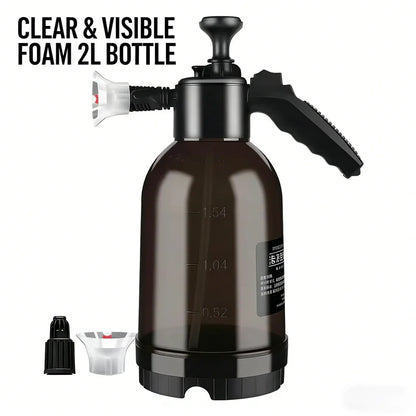 Pulverizador de Espuma para Lavado de Coche 2L con botella transparente y visible para una limpieza efectiva.