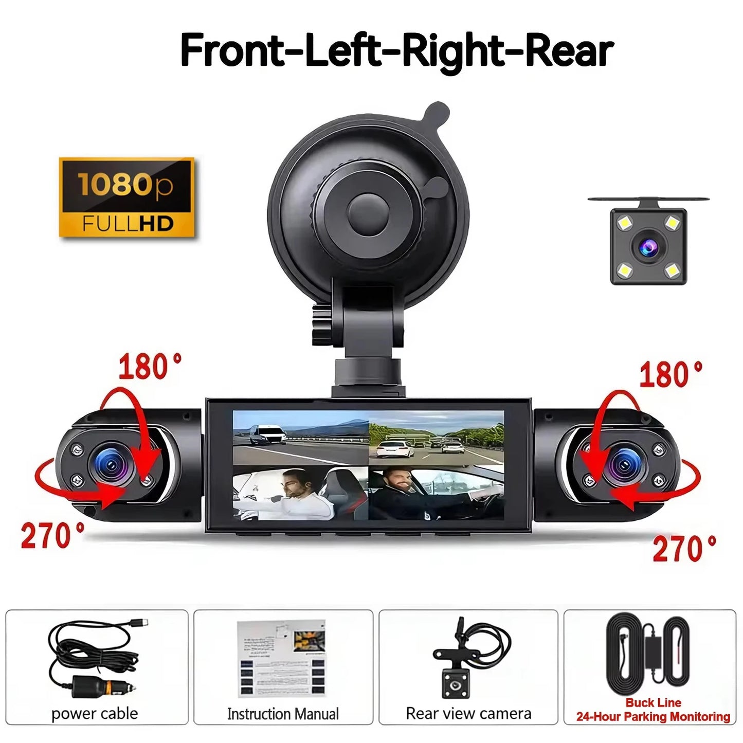 🚗📹 Dash Cam 360º con 4 Cámaras – Grabador DVR para Coche con Visión Nocturna