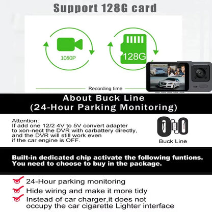 🚘📹 Cámara de Salpicadero 3 Canales – Dashcam DVR HD 1080P con Grabación Interior