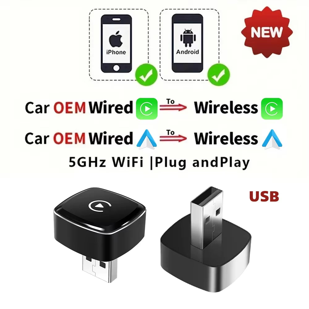 🚗 Adaptador Inalámbrico Type-C para CarPlay y Android Auto – Dongle Inteligente 2 en 1